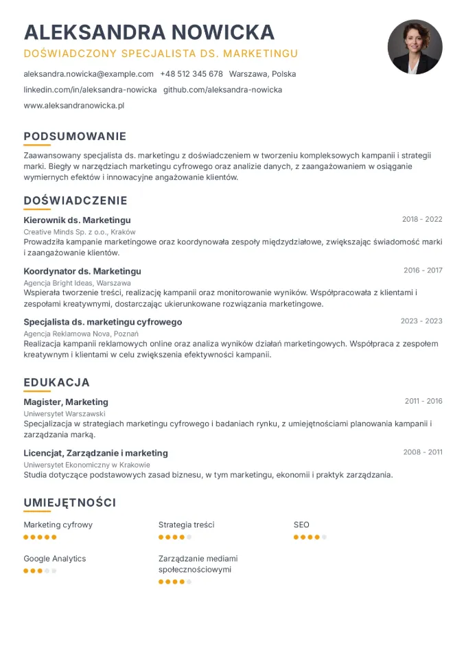 Podgląd szablonu CV - Elegancki Menedżer