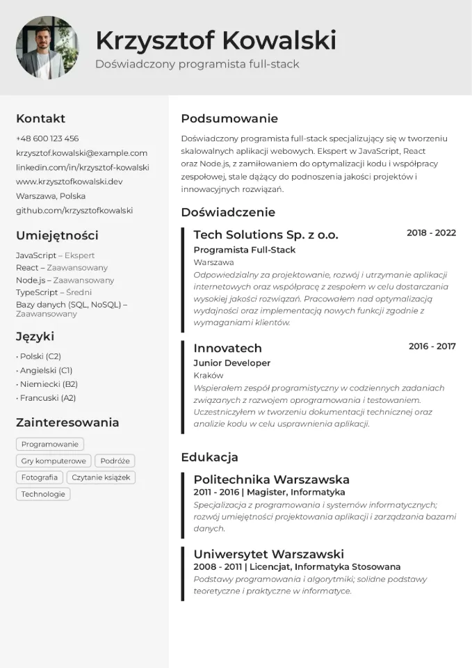 Podgląd szablonu CV - Minimalistyczny
