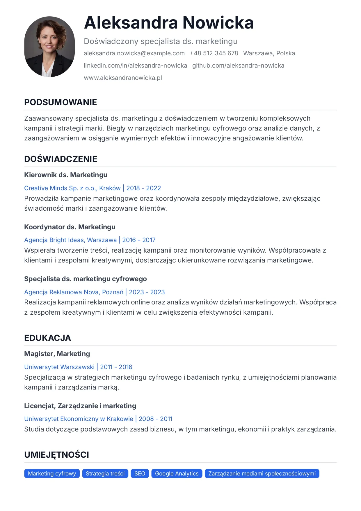 Podstawowy jednokolumnowy detail preview