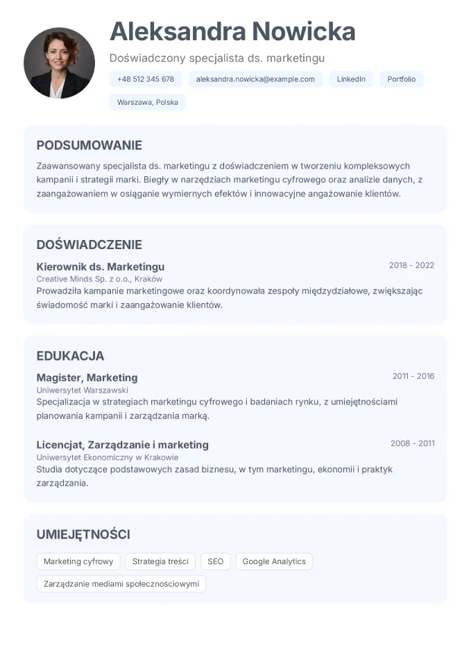 Podgląd szablonu CV - Delikatny