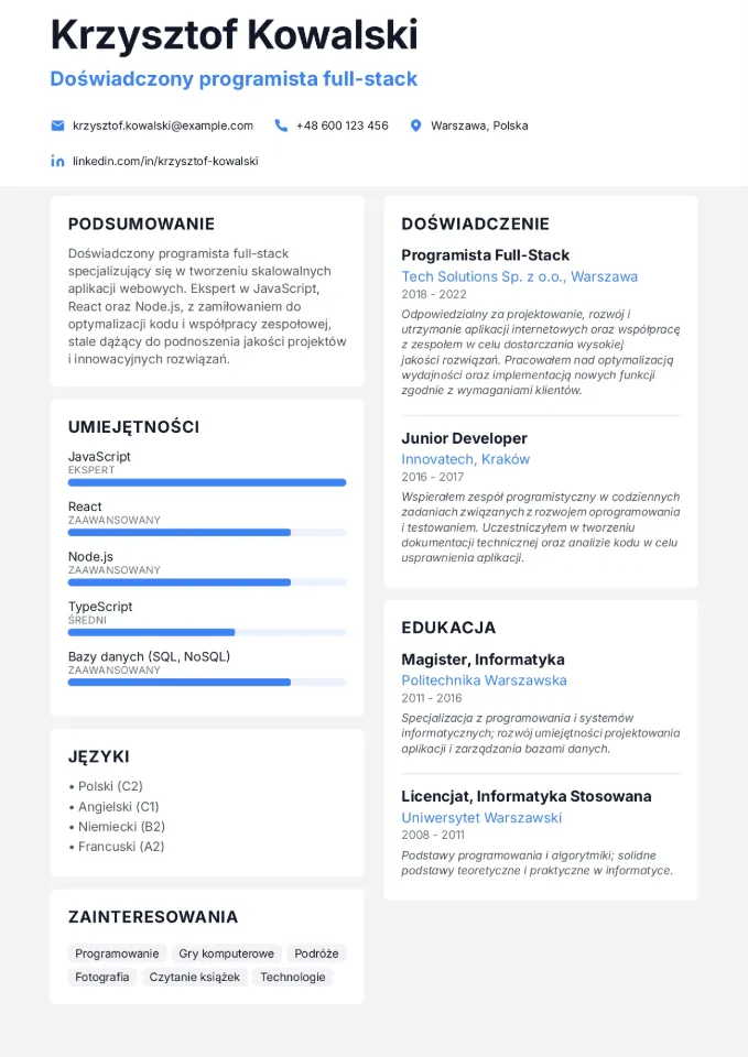 Podgląd szablonu CV - Techniczny
